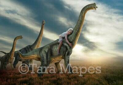 Dinosaurs in Field - Nice Dinosaurs at Sunset Digital Background / Backdrop