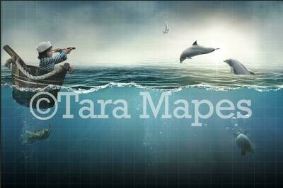 Dolphins and Turtles in the Sea Digital Background