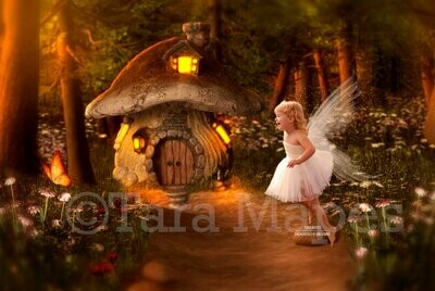 Fairy House in Enchanted Forest - Magical Forest Fairy Path Digital Background / Backdrop