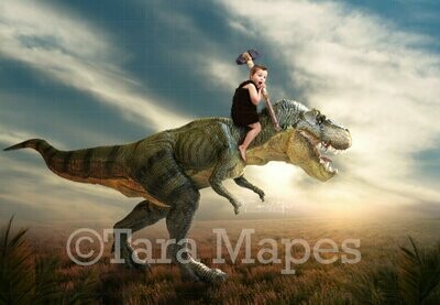 Dinosaur in Field - Trex in Field- Sunset dino - Digital Background Backdrop