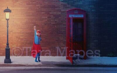 Superhero in Telephone Booth Superman Digital Background