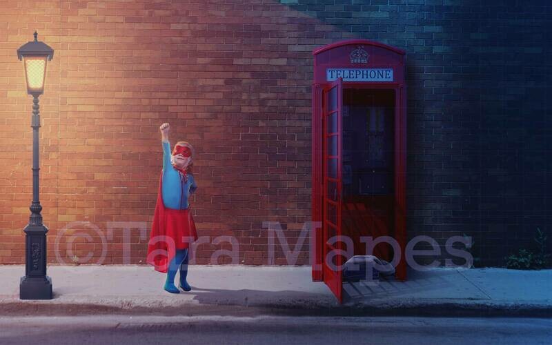 Superhero in Telephone Booth Superman Digital Background