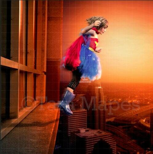 Superhero Ledge over City- Rooftop Cityscape- Cincinnati - Digital Background Backdrop