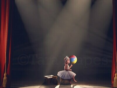 Circus Stage with Lights and Red Curtains Digital Background Backdrop