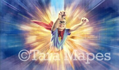 Superhero Flying in City Digital Background Backdrop