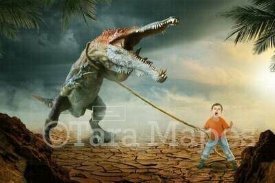 Dinosaur on a Leash Includes PNG of Leash Digital Background / Backdrop