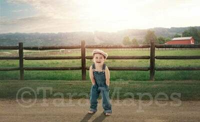 Creamy Farm Fence Dirt Road Country Digital Background Backdrop