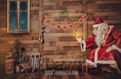 Father Christmas Santa Giving Orange Vintage Victorian Christmas Digital Background Backdrop