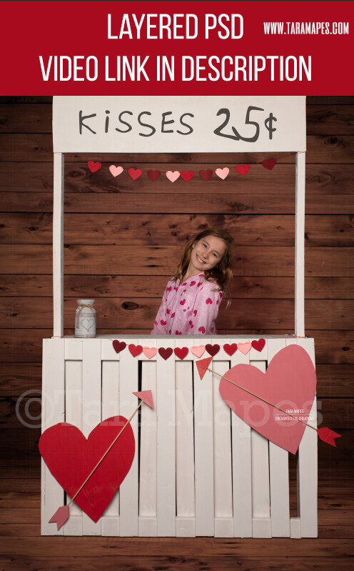 Valentine Kissing Booth - Valentines Day - Layered PSD Digital Background