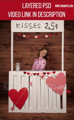 Valentine Kissing Booth -  Valentines Day - Layered PSD Digital Background