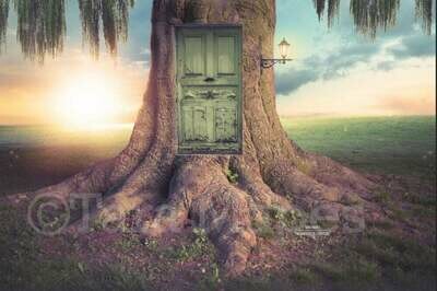 Fairy Tree with Door - Creamy Nature - Digital Background / Backdrop