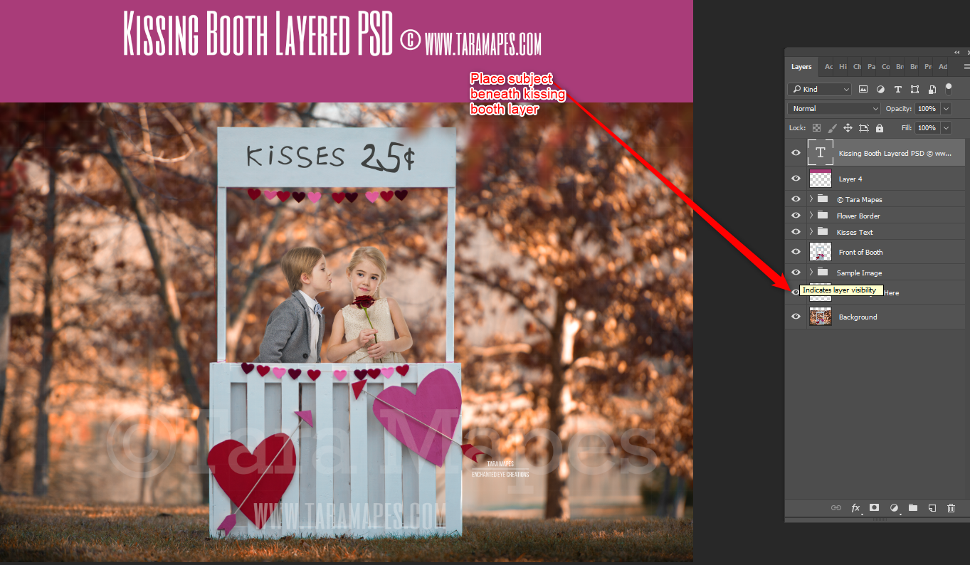 Valentine Kissing Booth Outdoors - Valentines Day - Layered PSD Digital Background