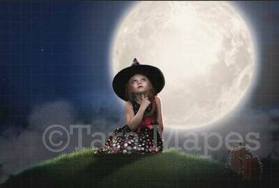 Halloween Digital Backdrop - Foggy Hill and Moon Halloween Digital Background Backdrop