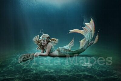 Mermaid Underwater  Scene - Mermaid Tail on Ocean Floor-  Digital Background Backdrop