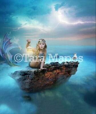 Mermaid in Blue Ocean Digital Background / Backdrop