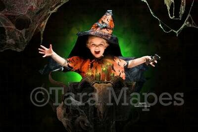 Halloween Witch Podium - Spell  Spooky Podium - Layered PSD Digital Background / Backdrop