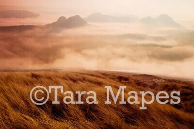Grassy Hill Sunset Landscape Digital Background / Backdrop