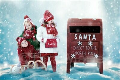 North Pole Mailbox - Letters to Santa - Winter Holiday Christmas Digital Background Backdrop