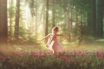 Forest and Field of Purple Flowers Digital Background / Backdrop