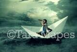 Paper Boat on Ocean Digital Background