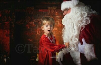 Pulling Santa&#39;s Beard- Santa Beard - Santa by Fireplace - Winter Holiday - Christmas Digital Background Backdrop