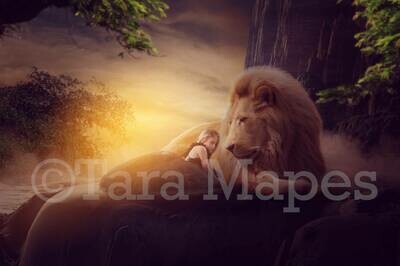 Lion on Cliff Digital Background