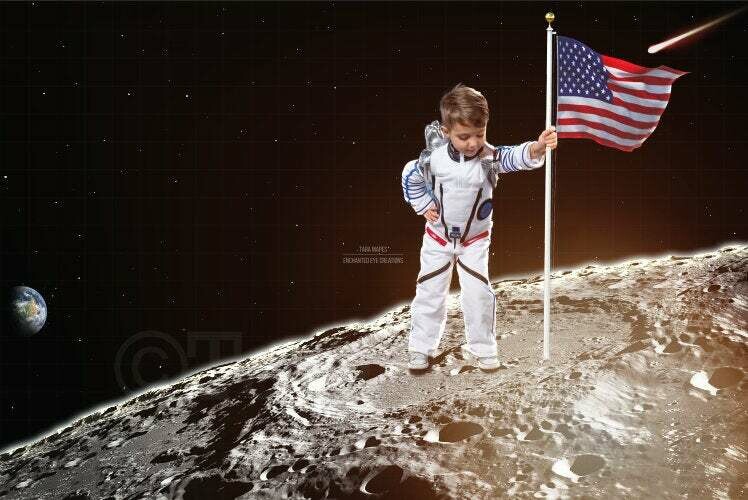 Space Digital Backdrop Outerspace Moon American Flag Astronaut Space Galaxy Digital Background