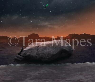 Rock by Ocean - Fantasy Scene with Rock Digital Background