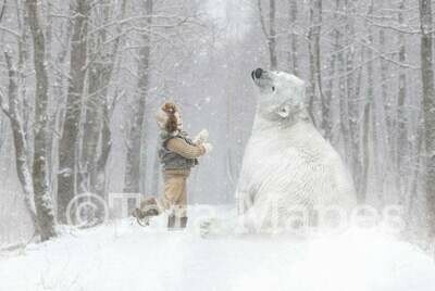 Polar Bear Catching Snow on Tongue- Snowy Winter Scene - FREE SNOW OVERLAY - Christmas Whimsical Winter Digital Background Backdrop