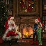 Santa with Good List Scroll - Santa by Fireplace - Santa Cozy Christmas Holiday Digital Background Backdrop