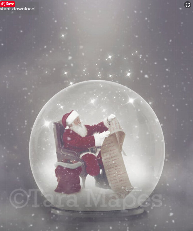 Santa Reading Santa's List inside Magic Snow Globe Digital Background Backdrop