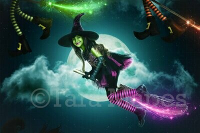 Halloween Witch Race -  Witch Background - Fun Spooky - Kid Friendly - Witch Digital Background / Backdrop