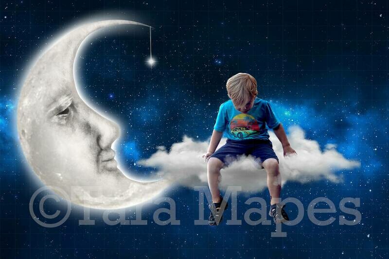 Sitting on Cloud by Moon Digital Background