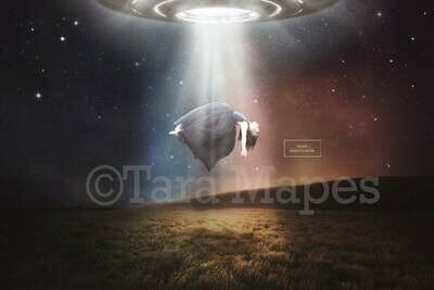 Space Digital Backdrop  UFO Spaceship in Field Digital Background / Backdrop