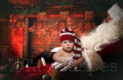 Sitting on Santa&#39;s Lap by Fireplace Christmas Digital Background Backdrop