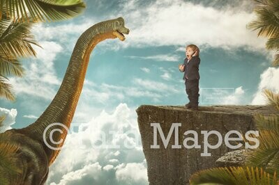 Smiling Dinosaur on a Cliff Digital Background / Backdrop