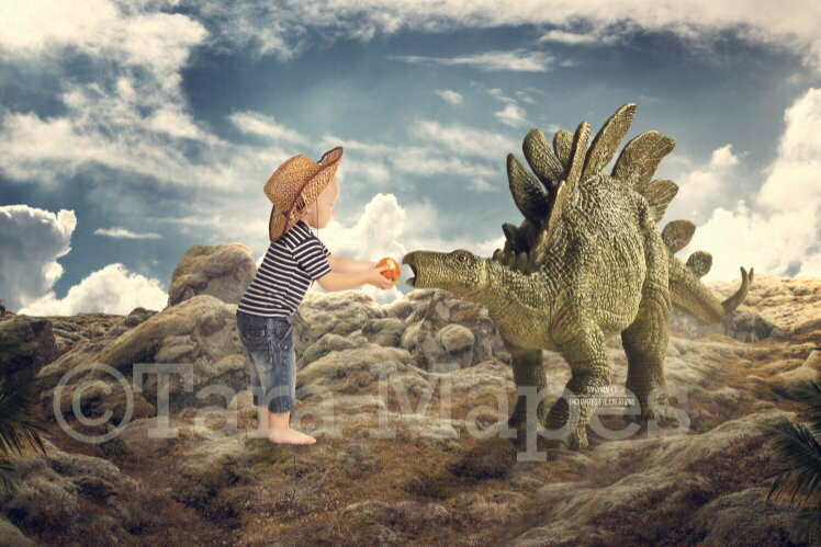 Stegosaurus Feeding Funny Dinosaur on Cliff Digital Background Backdrop