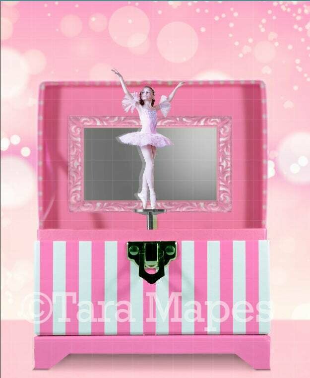 Pink Striped Music Box Ballerina Digital Background