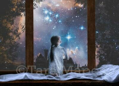 Starry Window at Night Magic Digital Background Backdrop