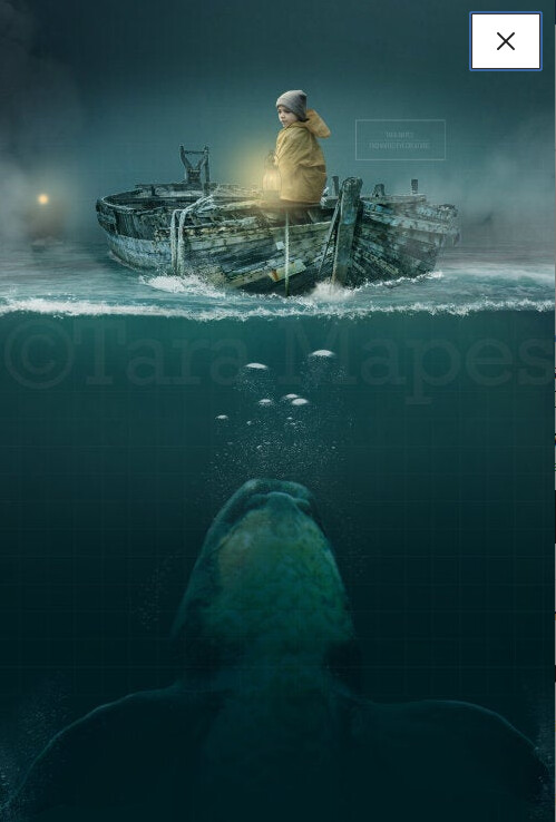 Whale Under Boat on Ocean Digital Background / Backdrop