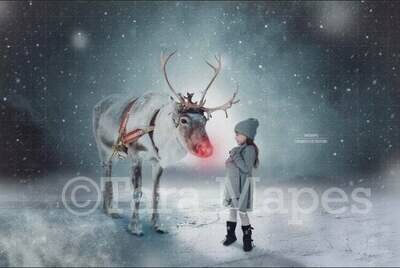 Rudolph the Red Nosed Reindeer -Winter Snowy Scene- Christmas Digital Background Backdrop