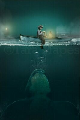 Whale Under Boat on Ocean Digital Background / Backdrop