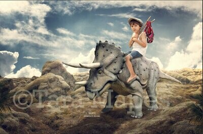 Triceratops Dinosaur Digital Background - Dino on Rocks - Digital Background / Backdrop