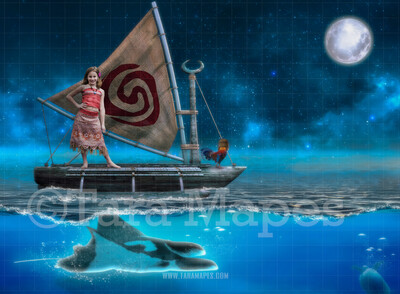 Raft Boat Ocean -  Boat in Ocean - Digital Background Backdrop