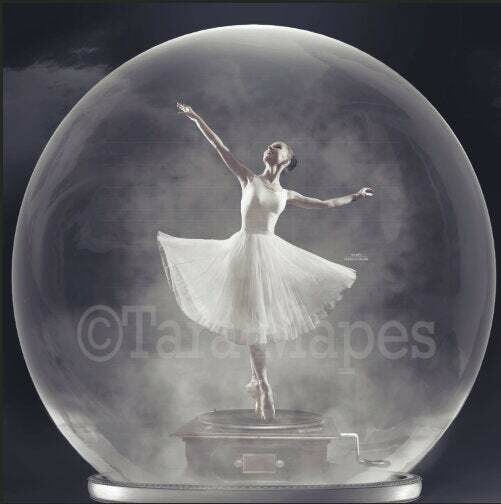 Music Box Record Player Snow Globe Layered PSD- Snowglobe Ballerina Scene Digital Background