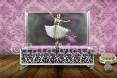 Pink Purple Vintage Music Box Ballerina Digital Background Backdrop