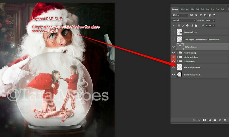 Santa Watching - Santa Naughty or Nice - Magic Snow Globe - Snowglobe Holiday Christmas Digital Background / Backdrop