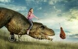 T Rex Dinosaur Chasing Meat on Stick - Ham PNG included - Funny Dinosaur Digital Background Backdrop