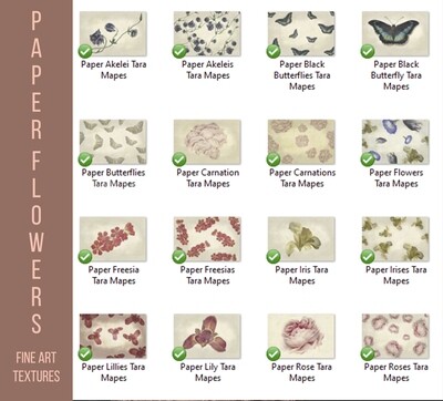 16 Fine Art Textures -  Paper Flowers Floral Fine Art Overlays - Texture Color Overlays -Photoshop Overlays Tara Mapes