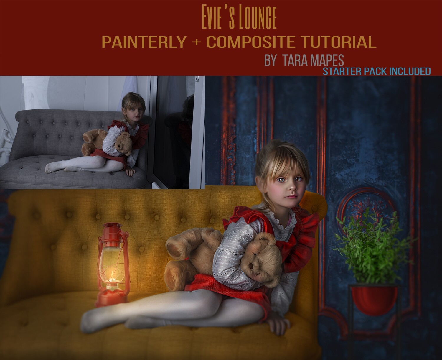 Evie's Lounge Painterly Editing + Compositing Photoshop Tutorial with STARTER PACK- Fine Art Tutorial by Tara Mapes